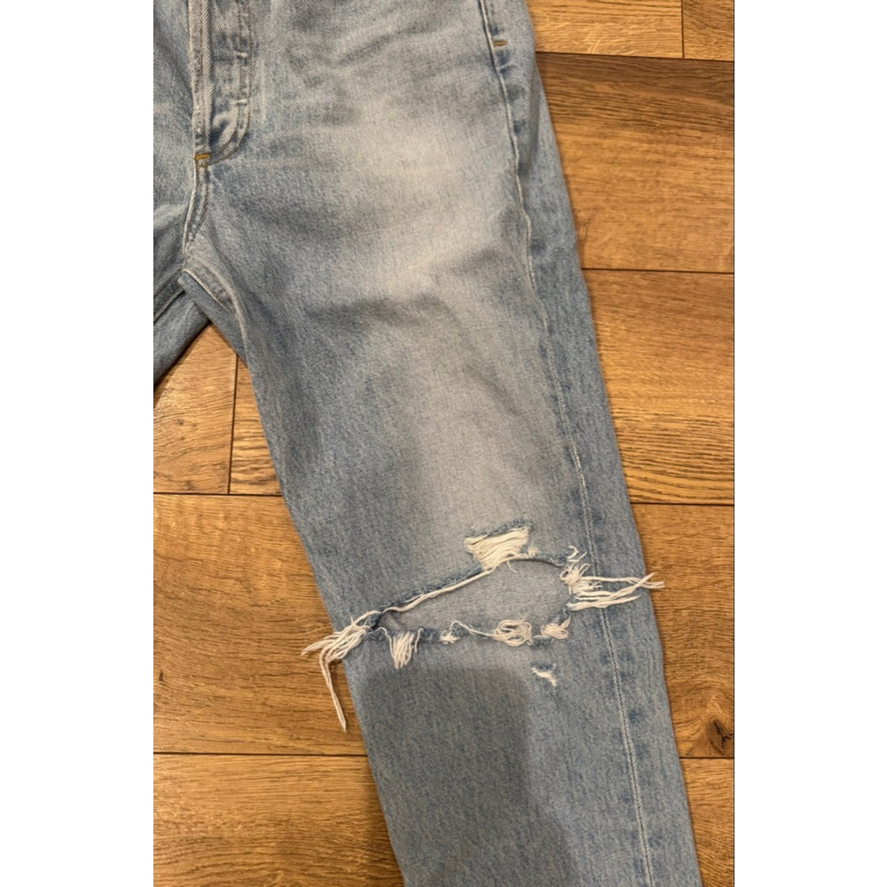Women's AGOLDE Light Blue Distressed Riley High Rise Straight Crop Jeans 26 - Picture 2 of 8
